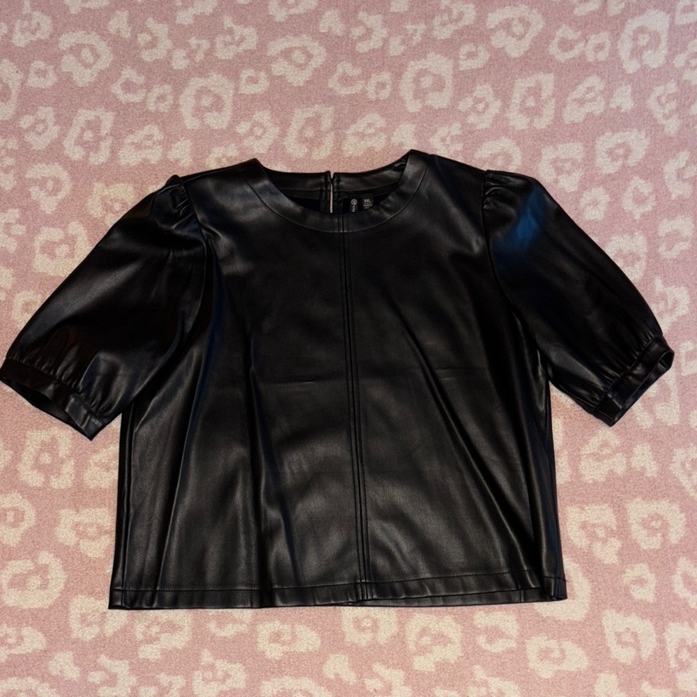 Versona Black Faux Leather Blouse